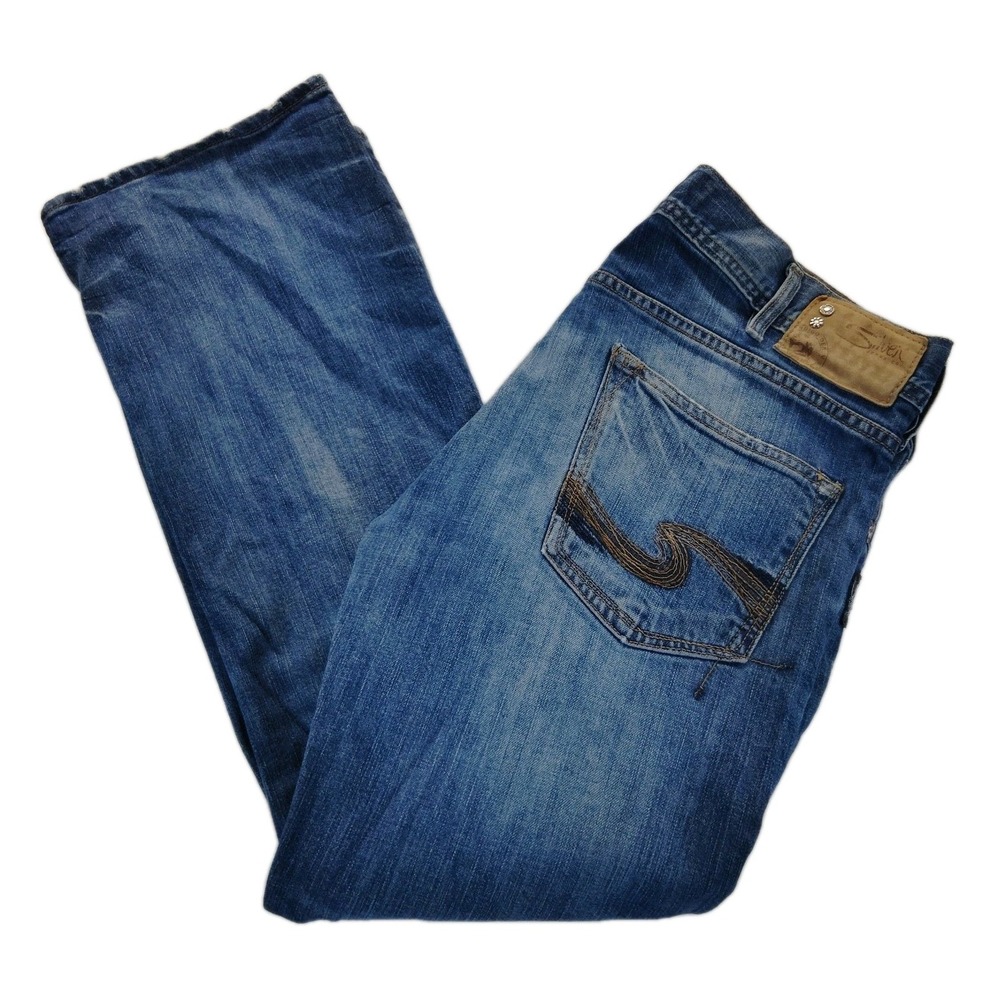 Silver Jeans Mens 36X30 (36×29) Blue Nash EMC Straight Leg Distressed Casual
